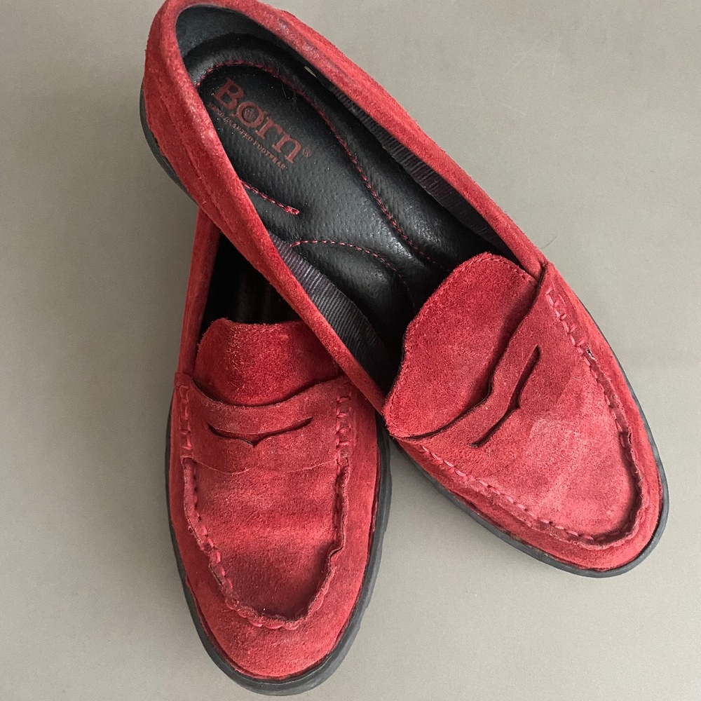 Born Loire Shoes | Born Genuine Suede Red Loafers | Size 8